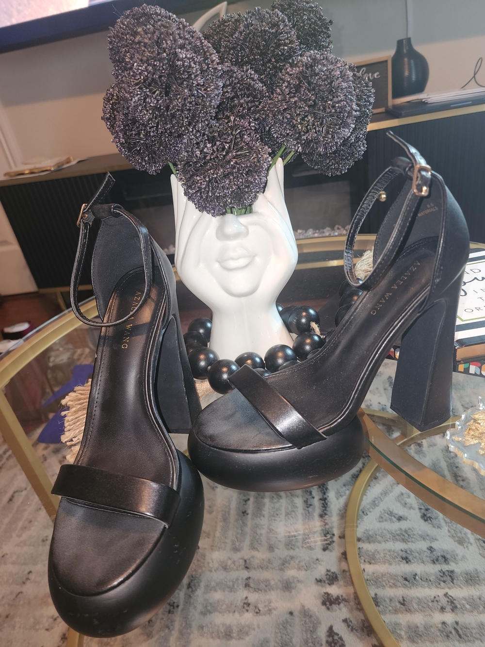 Azalea Wang Women’s Black Platform Block Heel Sandals